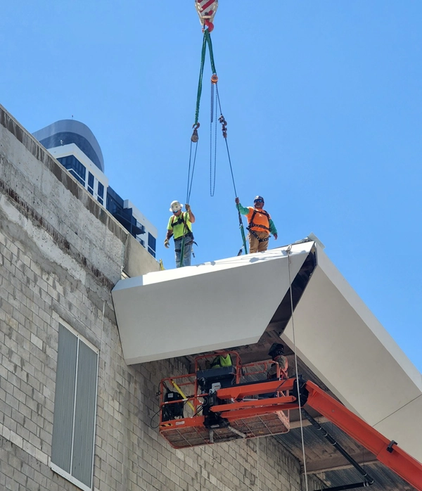 Architectural precast canopy panel installed by Concrete Erectors, Inc