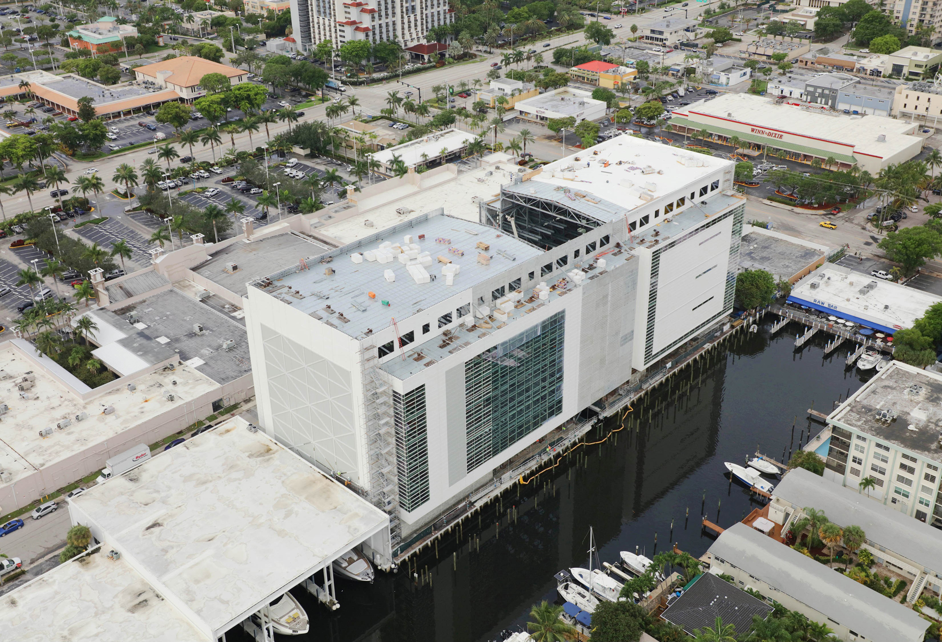 Precast concrete panel installation at F3 Marina by Concrete Erectors, Inc