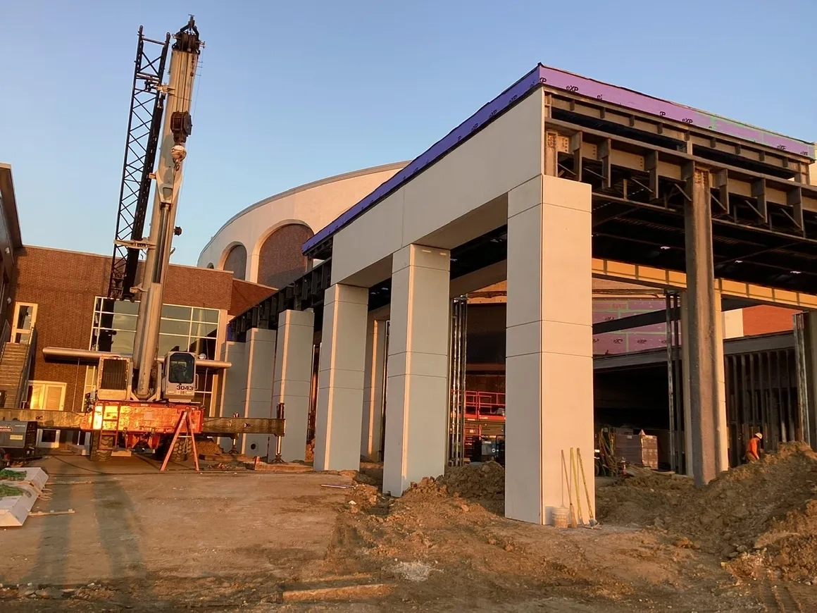 Precast concrete structural installation at institutional facility by Concrete Erectors, Inc